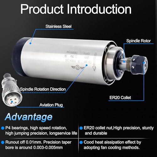 RATTMMOTOR CNC Spindle Motor Kit + |2KW Air Cooled Spindle Motor + High Speed Cutting Machine Tools
RATTMMOTOR CNC Spind
