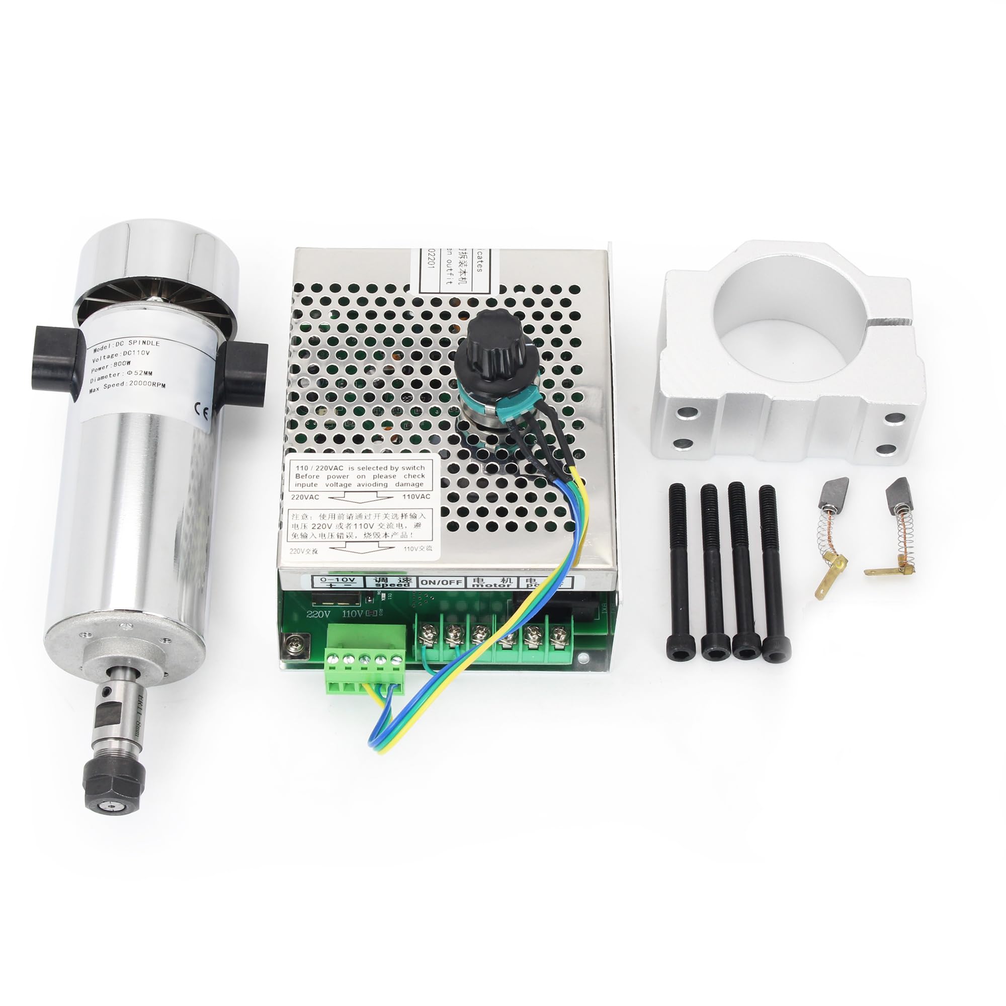 RATTMMOTOR 800W Spindle Motor Kit CNC Air Cooled Spindle Motor 0.8KW 110V 20000RPM + Mach3 Speed Controller Governor wit