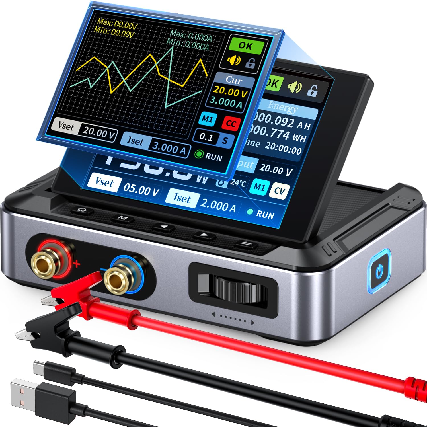 FNIRSI Adjustable DC Power Supply 30V 5A CNC Power Supply with 4-Digit IPS Display for PC Programming, <20mV Power Rippl