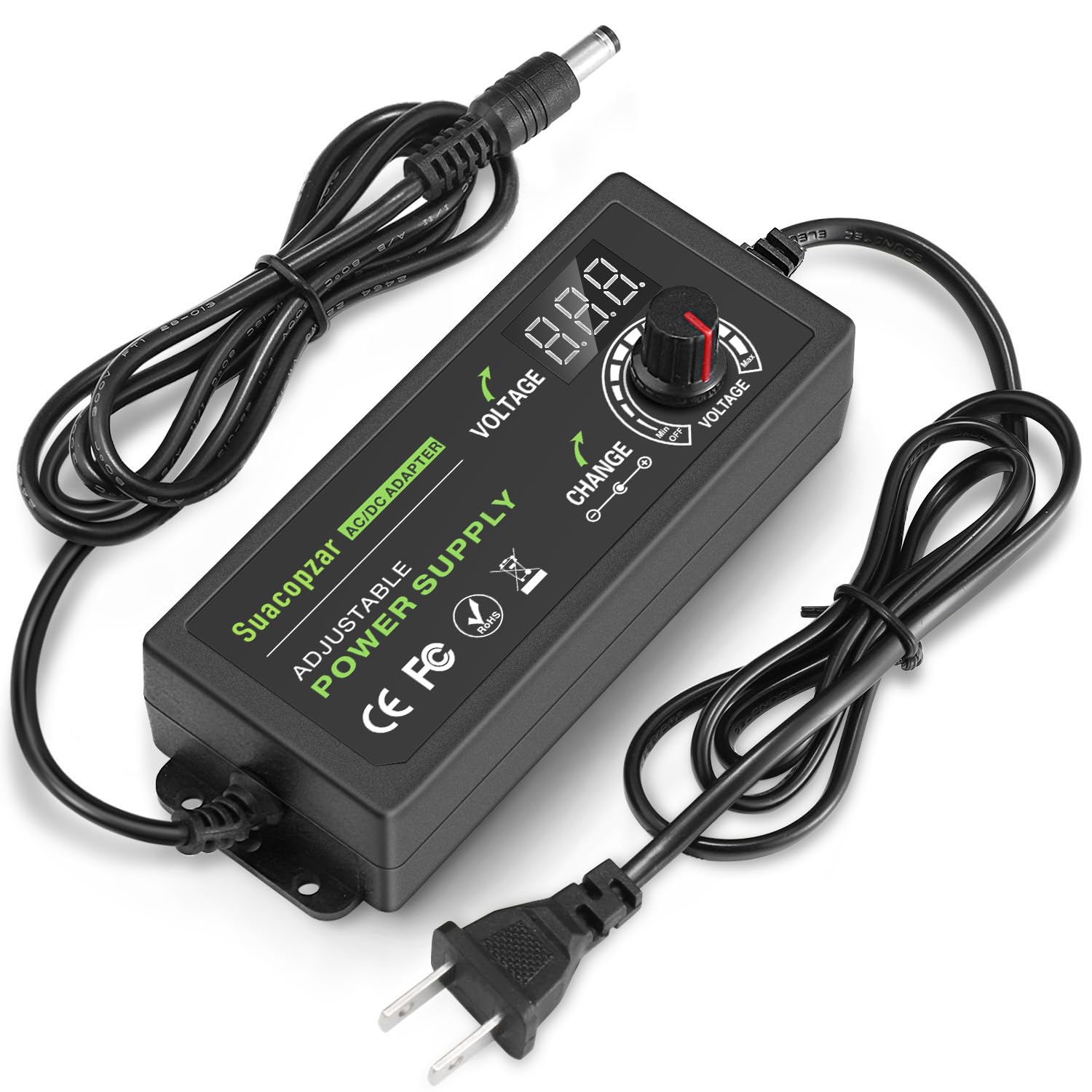 60W Adjustable DC 3V ~ 12V 5A Universal Switching AC/DC Adapter with LED Display for LED Strip Light, 100V-240V AC to DC