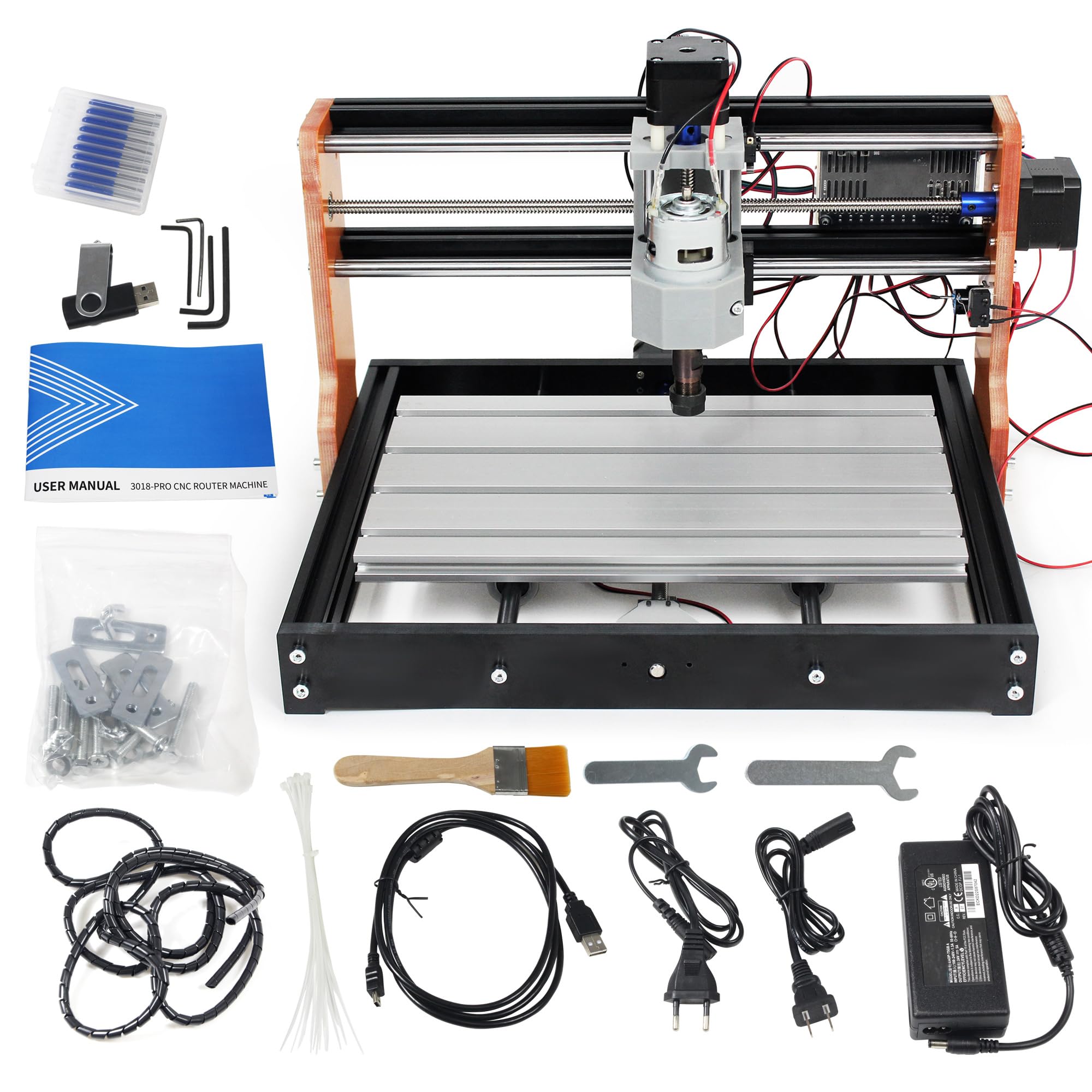 RATTMMOTOR Upgrade 3018-PRO CNC Wood Router Machine Kit + Emergency Stop and Limit Switch for DIY Mini CNC Engraver Mill