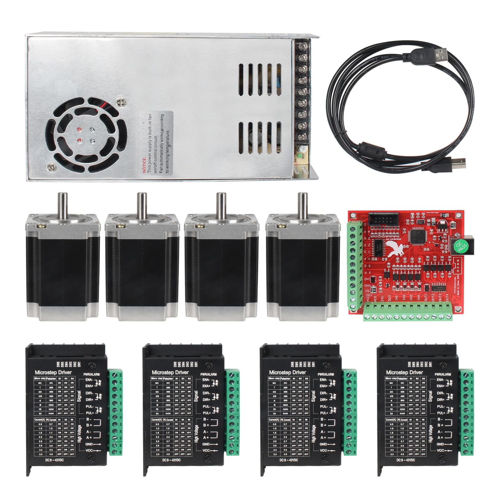 RATTMMOTOR 4 Axis CNC Kit for CNC Machine CNC Controller with Nema23 Motor and TB6600 Driver USB Mach3 CNC Motion Contro