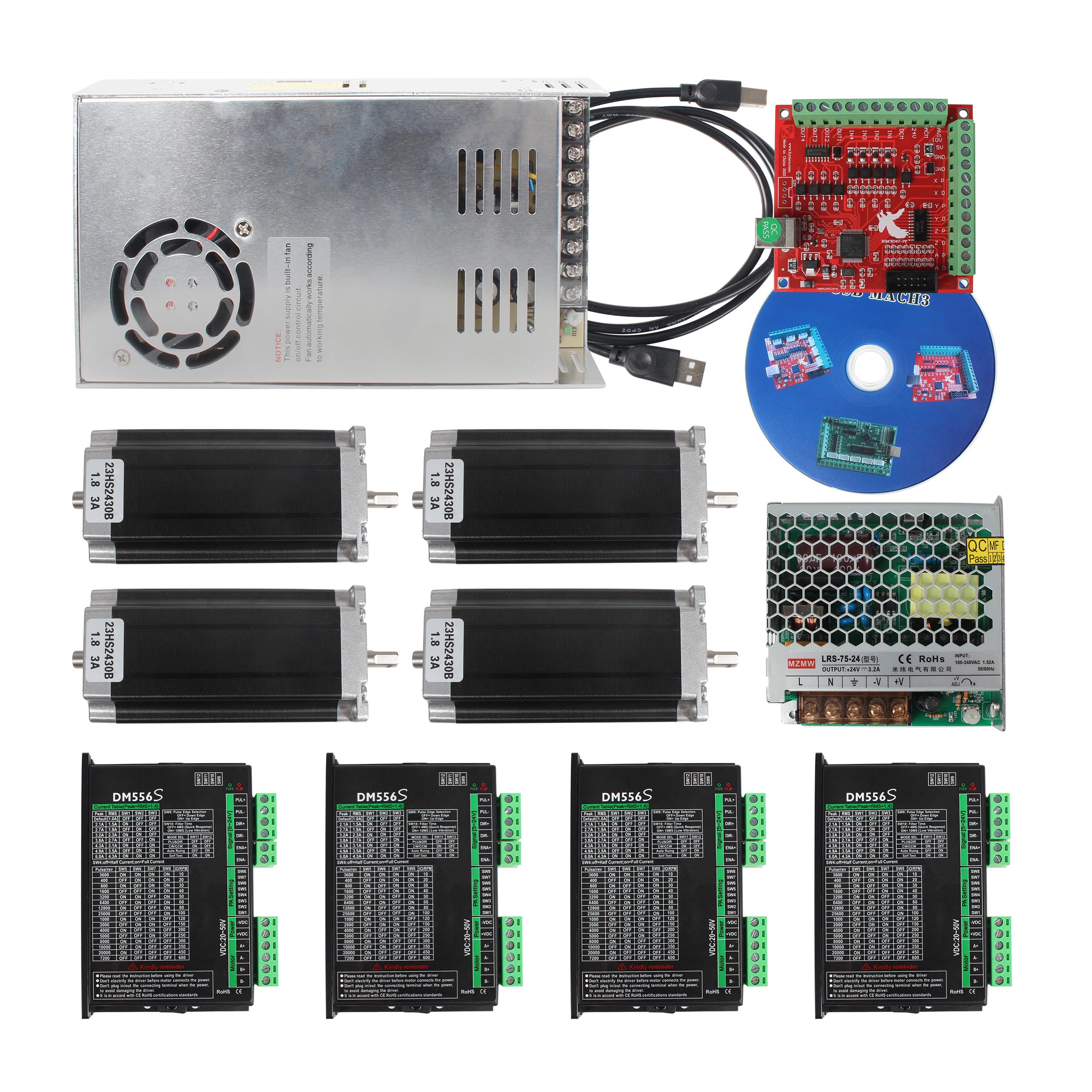 RATTMMOTOR 4 Axis Stepper Motor Kit, Mach3 Motion Control Card, CNC Router Engraving Machine
RATTMMOTOR 425oz.in Motor D